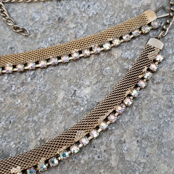 Vtg Golden Mesh AB Rhinestone Necklace Bracelet - Picture 5 of 8